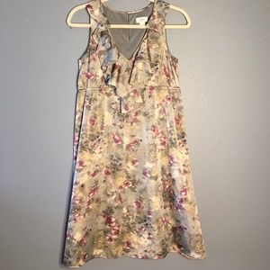 Ann Taylor LOFT Grey & Purple Floral Ruffle Dress